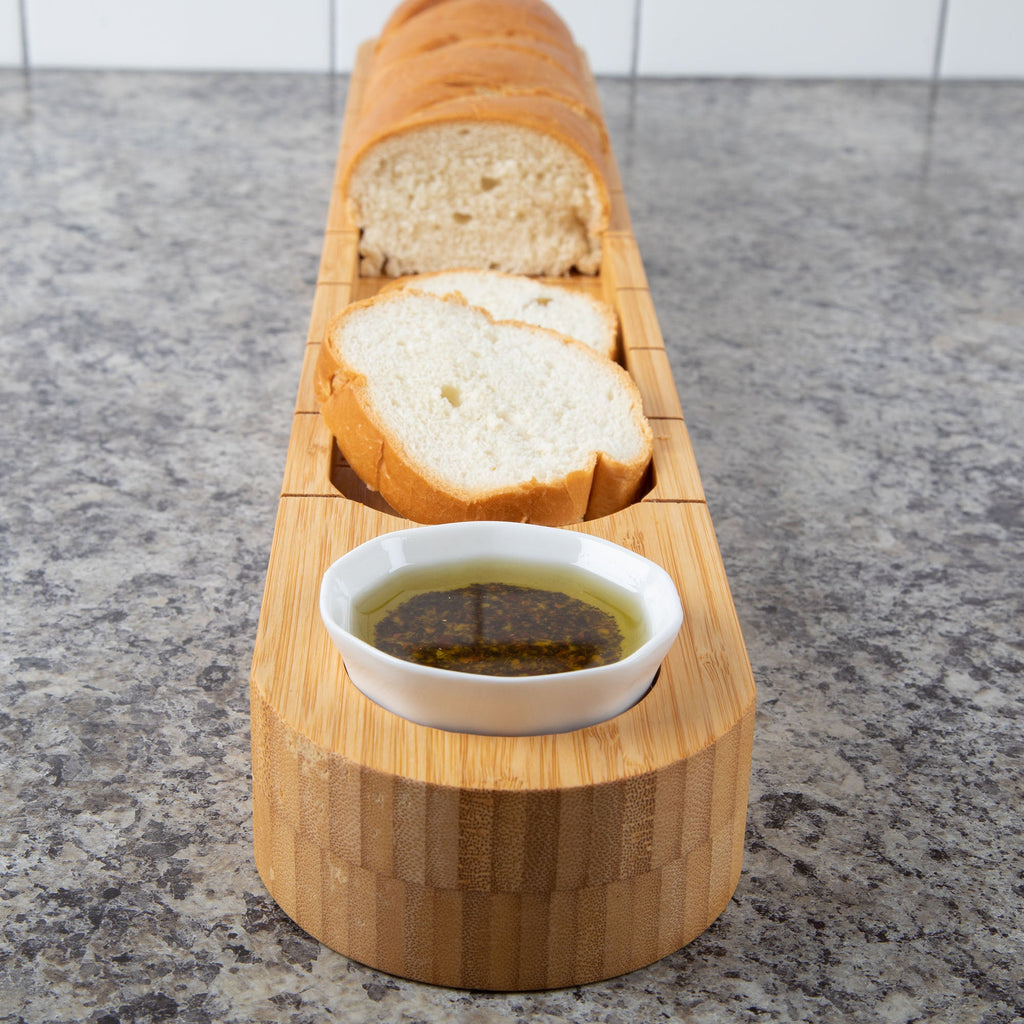 Bamboo Bread Board with Ceramic Dip Cup — Entertaining Essential