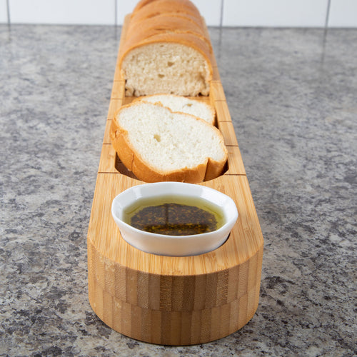 Bamboo Bread Board with Ceramic Dip Cup — Entertaining Essential