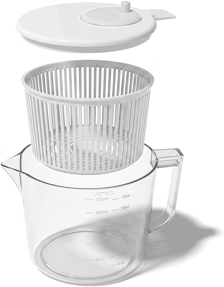 Mini Salad Spinner & Dryer — Single Serve with Measuring Bowl, Dishwasher Safe