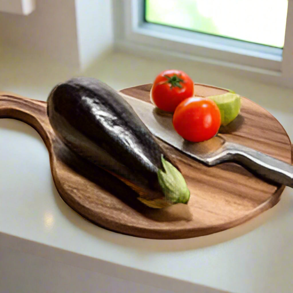 Handcrafted Acacia Wood Charcuterie Board — Round Serving Board with Handle