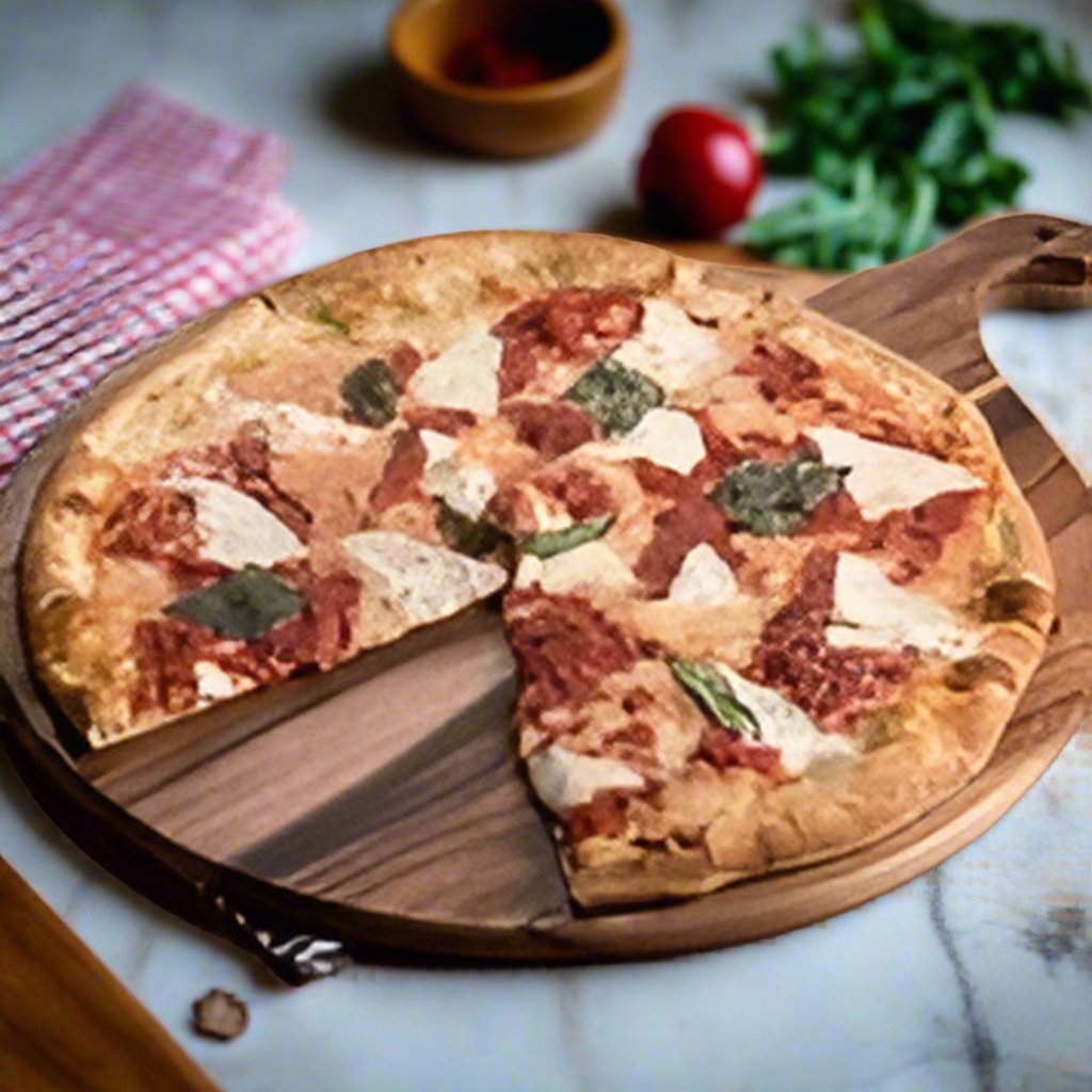 Handcrafted Acacia Wood Charcuterie Board — Round Serving Board with Handle