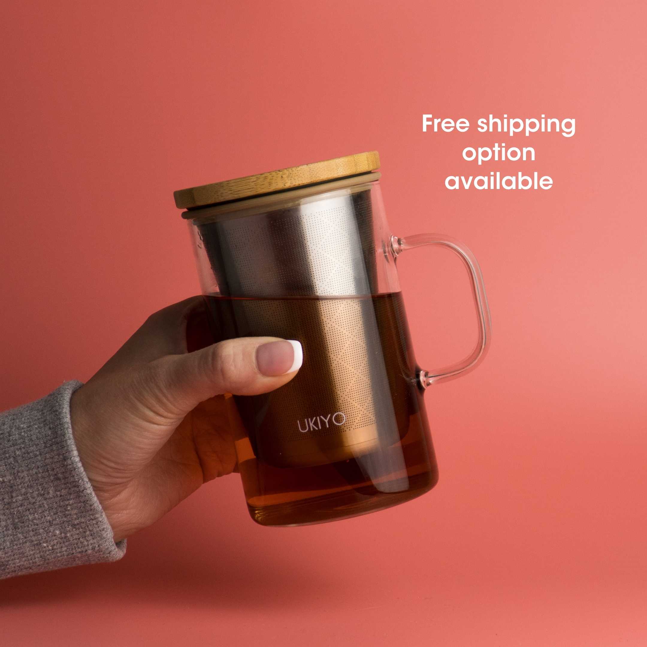 Ukiyo Wood Glass Tea Infuser — Stainless Steel Filter with Bamboo Lid, 16oz