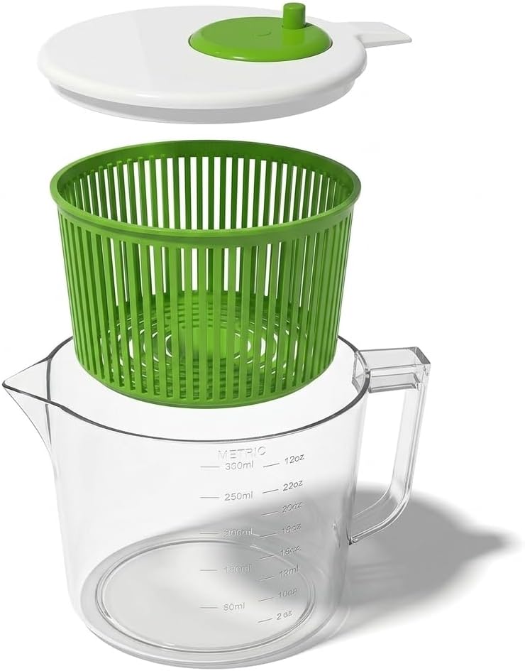 Mini Salad Spinner & Dryer — Single Serve with Measuring Bowl, Dishwasher Safe
