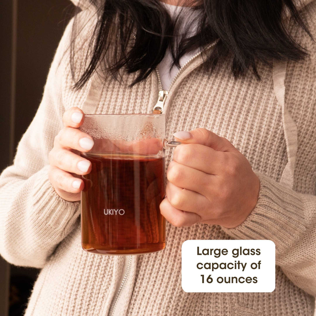 Ukiyo Wood Glass Tea Infuser — Stainless Steel Filter with Bamboo Lid, 16oz