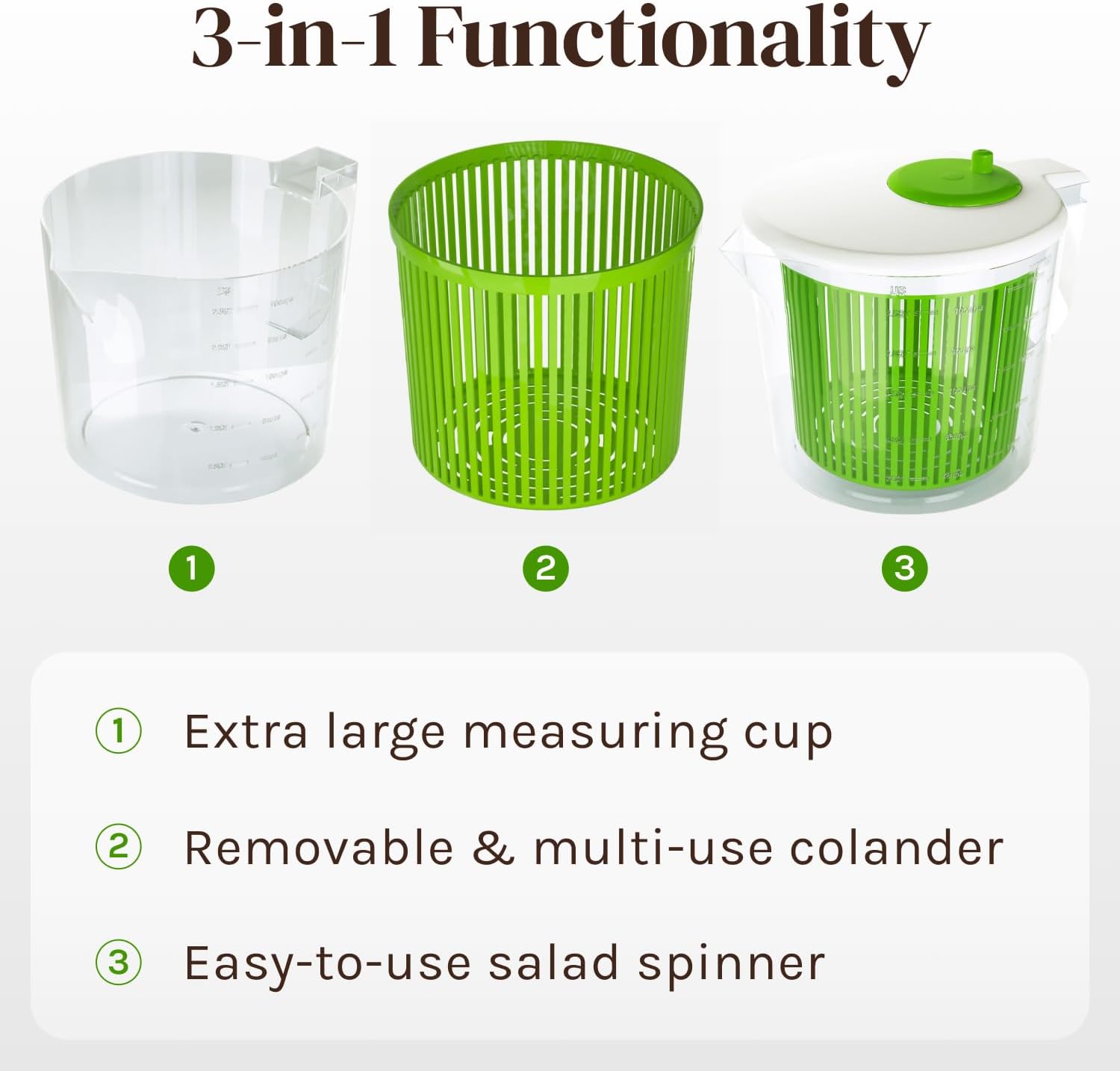 Mini Salad Spinner & Dryer — Single Serve with Measuring Bowl, Dishwasher Safe
