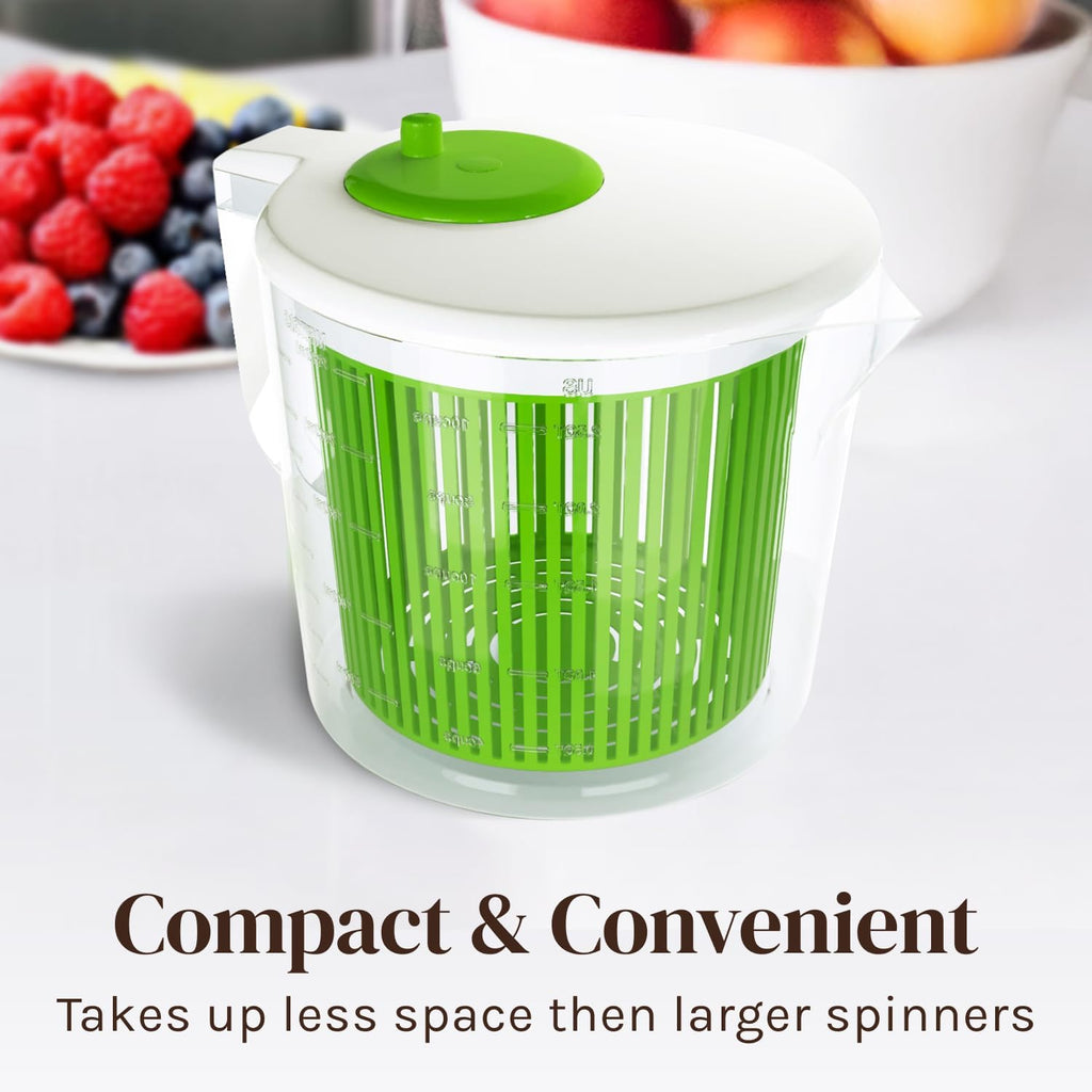Mini Salad Spinner & Dryer — Single Serve with Measuring Bowl, Dishwasher Safe