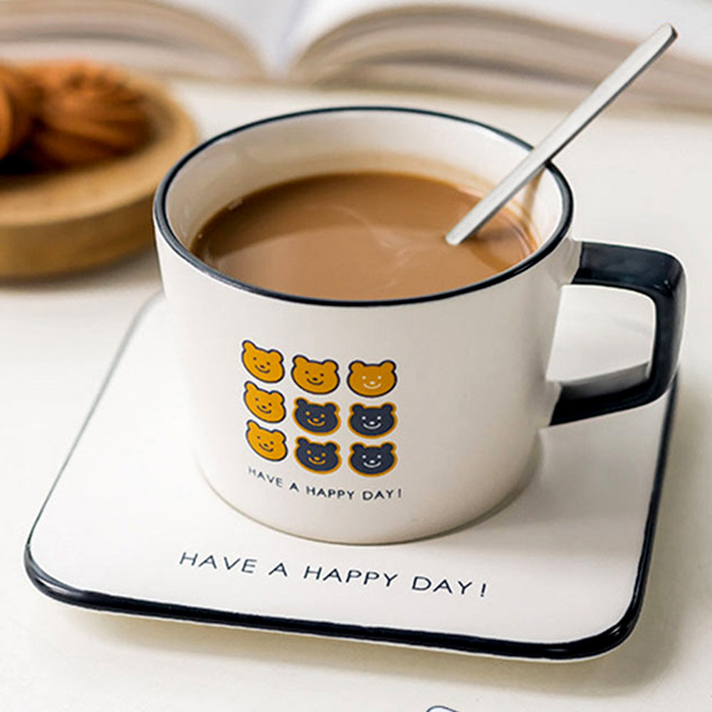 Happy Day Bear Ceramic Mug & Saucer Set — Cute Gift for Coffee and Tea Lovers