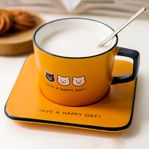 Happy Day Bear Ceramic Mug & Saucer Set — Cute Gift for Coffee and Tea Lovers