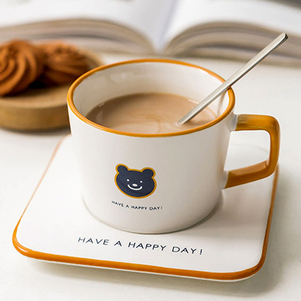 Happy Day Bear Ceramic Mug & Saucer Set — Cute Gift for Coffee and Tea Lovers