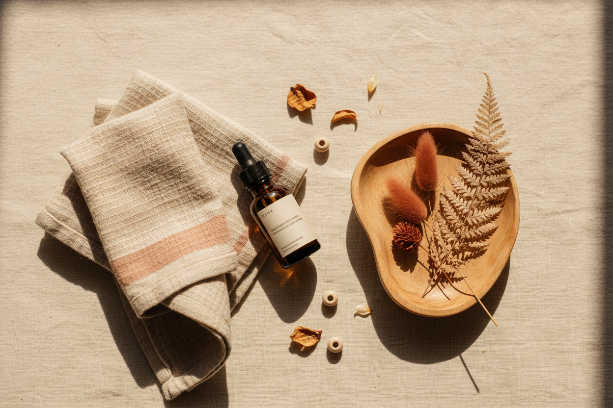 Warm editorial flatlay